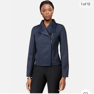 NWT Tommy Hilfiger Indigo Blue Asymmetrical Moto Jacket Blazer Size 10